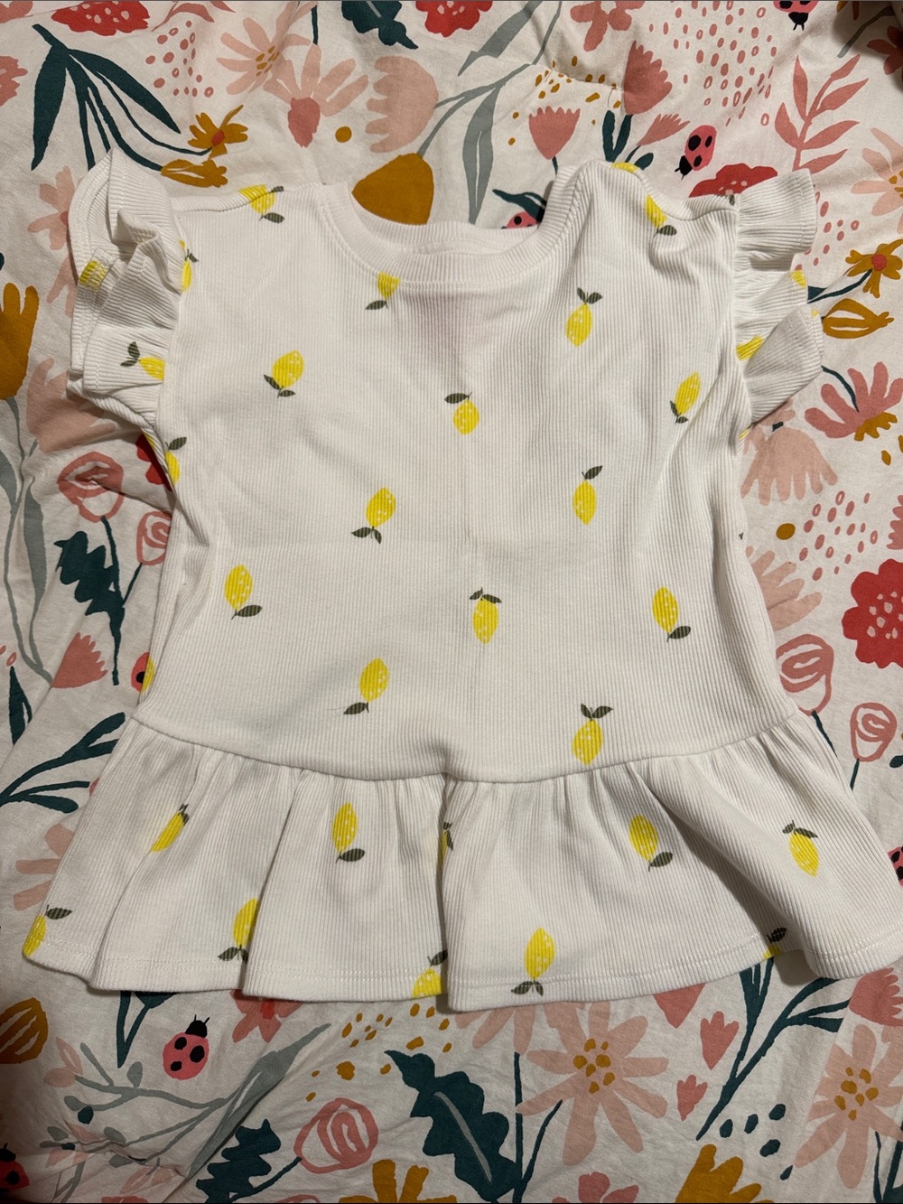 Cat & Jack White Girls' Lemon Print Ruffle Hem Top